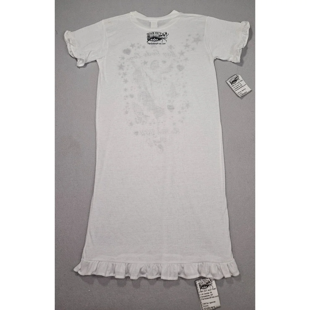 Vintage Micheal K Nightgown Jesus Graphic Ruffle Dress White May Gods Love USA